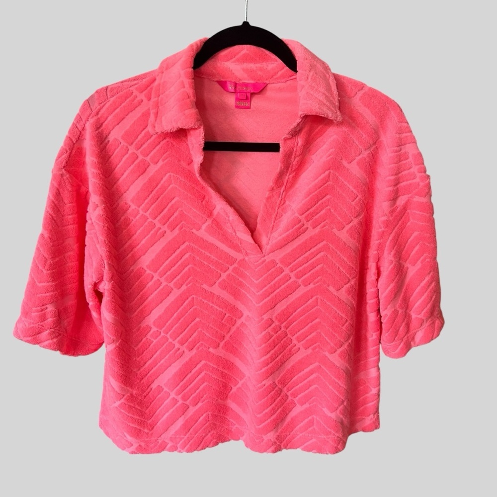 Lilly Pulitzer Bellview Top Sunrise Coral Lilly Zig Zag.